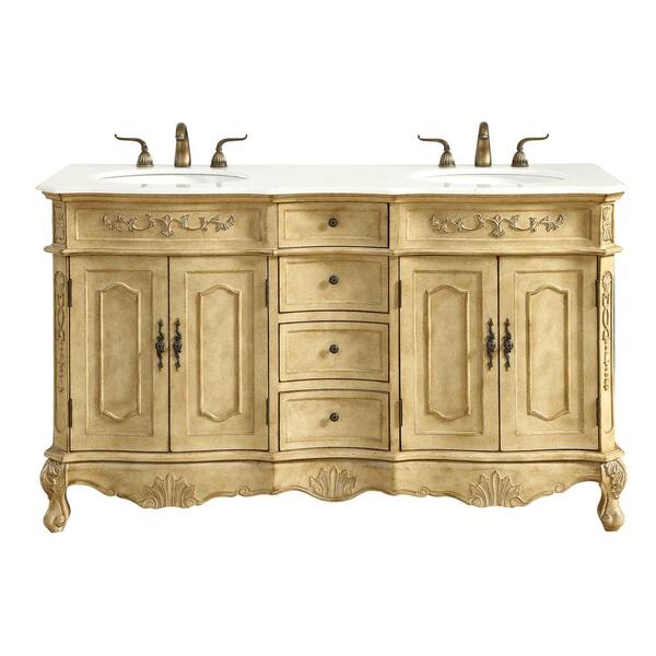 Unbranded Abbott 60 in. Double Bathroom Vanity w/ 4 Drawers 2 Shelves 4 Doors; Marble Top; Antique Beige