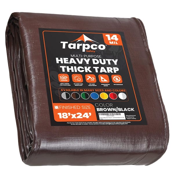 TARPCO SAFETY 18 ft. x 24 ft. Brown/Black 14 Mil Heavy Duty Polyethylene Tarp, Waterproof, UV Resistant, Rip and Tear Proof