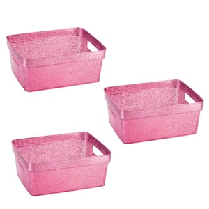 4.13 in. H x 10.04 in. W 3 Pack Small Glitter Tote Closet Drawer Organizer in Pink