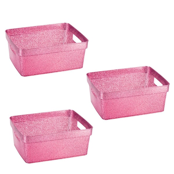 SIMPLIFY 4.13 in. H x 10.04 in. W 3 Pack Small Glitter Tote Closet Drawer  Organizer in Pink 26145-PINK-3PK - The Home Depot
