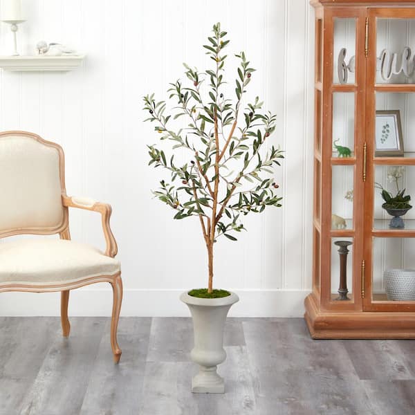Nearly Natural 57 in. Olive Artificial Tree in Sand Colored Urn