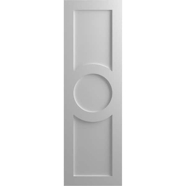 Ekena Millwork True Fit 15 in. x 80 in. PVC Center Circle Arts and Crafts Fixed Mount Flat Panel Shutters, Primed (Per Pair)