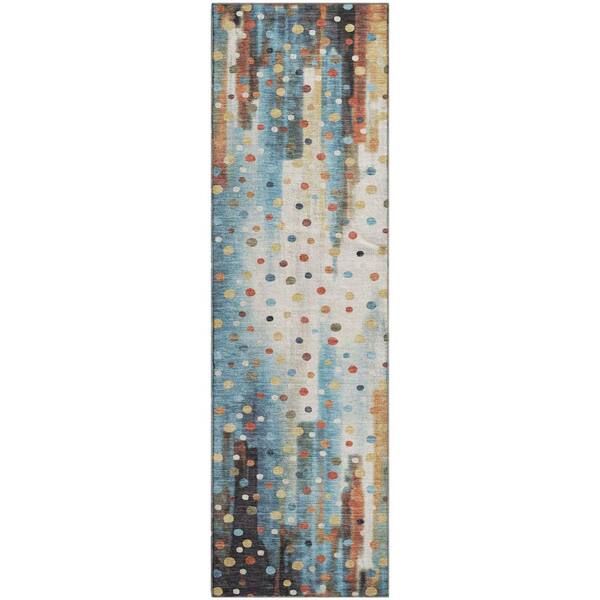 Mayfield Premium Machine Washable Abstract AMF2213 Teal 2 ft. x 7 ft. Runner Rug