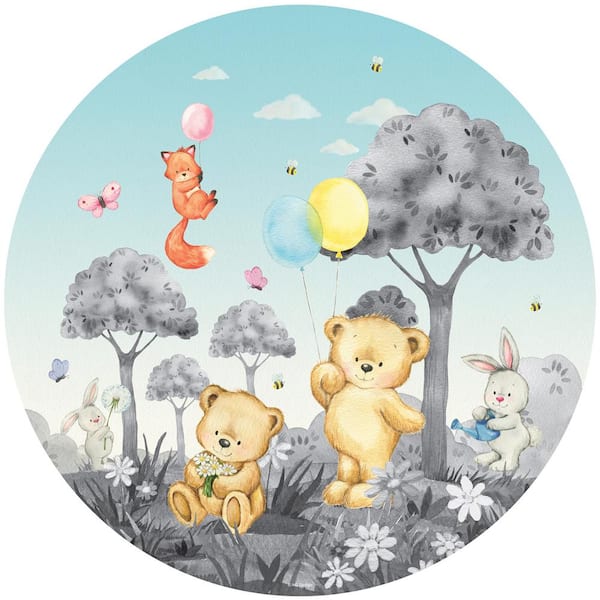 Falkirk Airdrie Abstract Nursery Teddy Bears Peel and Stick Circular Wall Mural