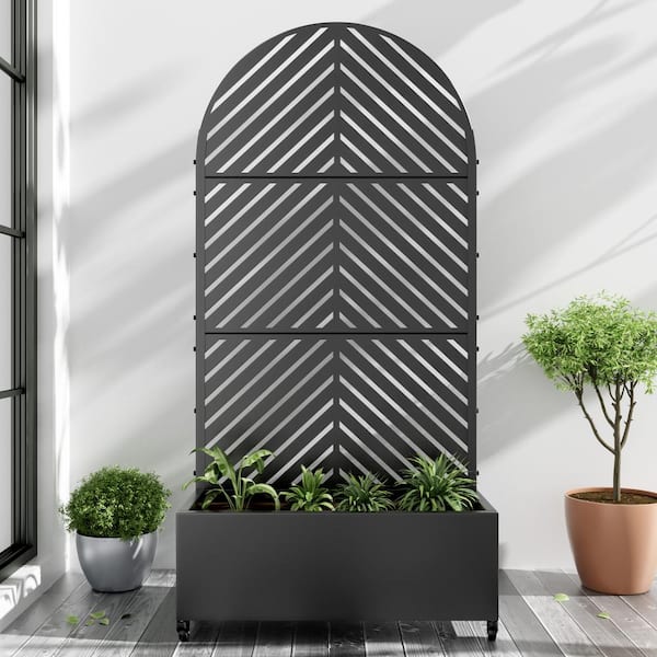 Dovelina Large 35 in. x 72 in. Arched Black Metal Raised Garden Bed Planter Box with Trellis and Caster