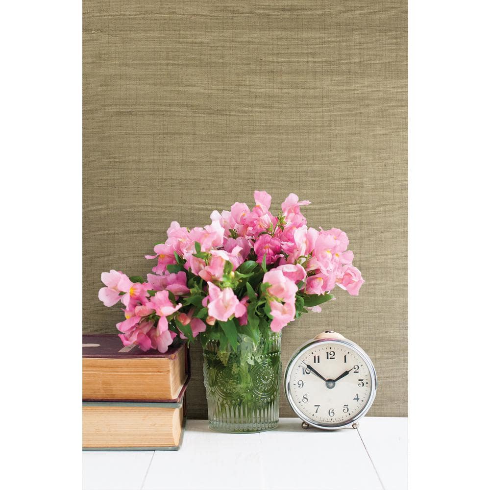 Taupe Grasscloth Non-Pasted Removable Wallpaper Roll