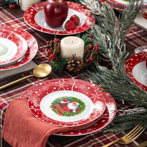 Santaclaus 36-Piece White and Red Porcelain Christmas Dinnerware Set (Service for 12)
