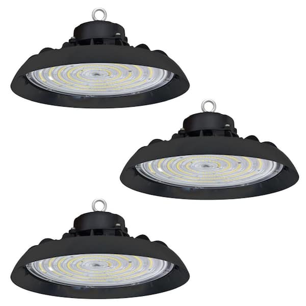 12 in. 800-Watt Equivalent Integrated LED UFO Black High Bay Light 5000K Daylight, Dimmable 0-10-Volt (3-Pack)