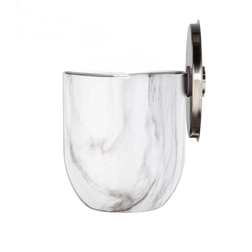 Stainless Steel 7 in. D 3 Qt. White Marble Ice Bucket Lid/Tongs-Bar Elegant