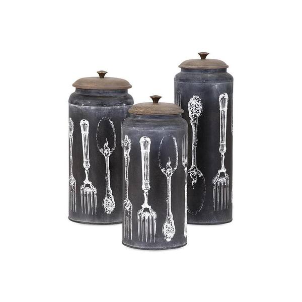 null Vintage Black and White Lidded Canisters (Set of 3)