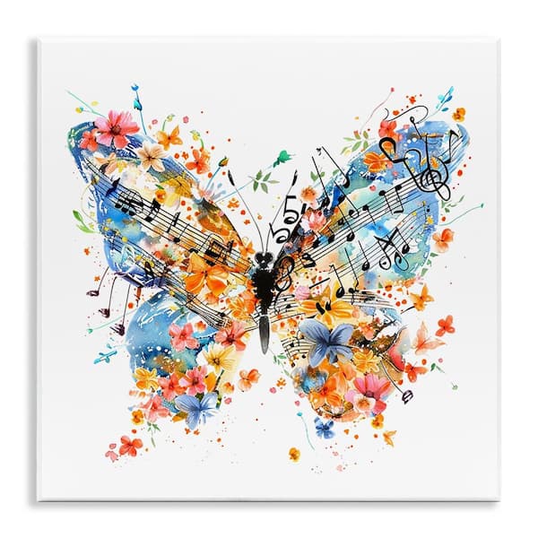 Stupell Industries Song Notes Butterfly by LSR Design Studio Unframed Animal Graphic Art Print 12 in. x 12 in.