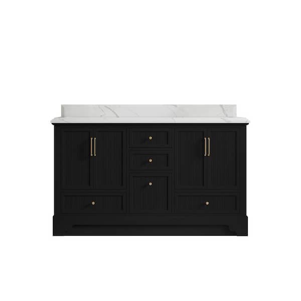 Willow Collections Alys 60 in. W x 22 in. D x 36 in. H Double Sink Bath Vanity in Black with 1.5 in. Calacatta Laza Top