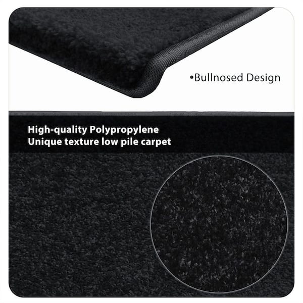 Black 9.5 in. x 30 in. x 1.2 in. Bullnose Indoor Non-slip Carpet Stair Tread Cover Tape Free Non Slip (Set of 7)