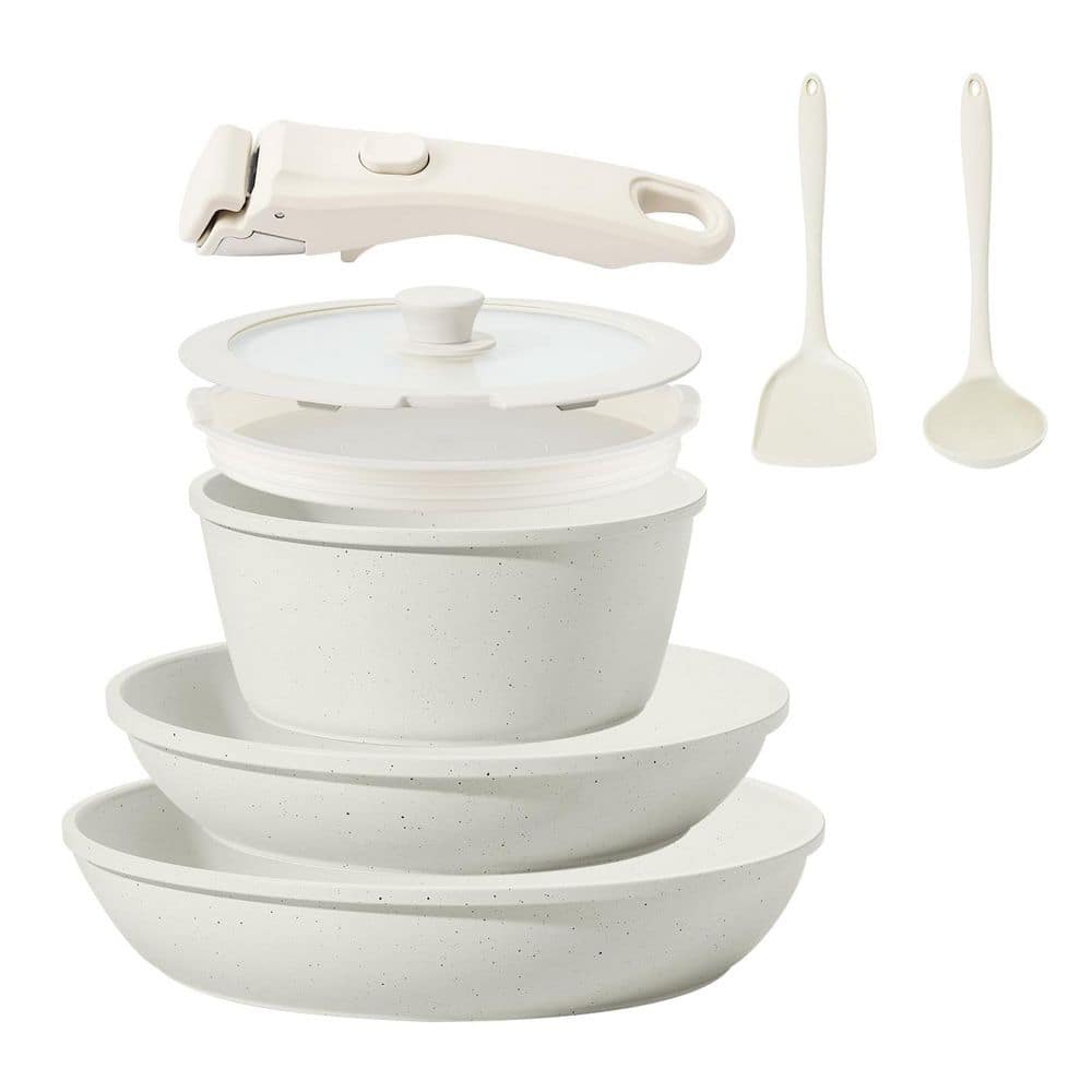 Anqtovp 8-Piece Non-Toxic Ceramic Cookware Set with Removable