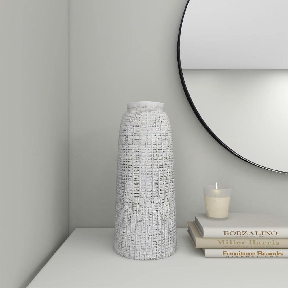 Coastal Charm 17" White Ceramic Textured Vase