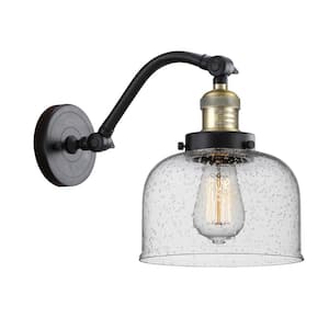 Bell 1-Light Black Antique Brass Wall Sconce with Seedy Glass Shade