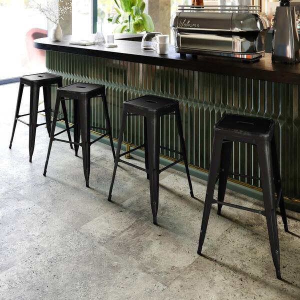 30 in. Distressed Black Metal Bar Stool