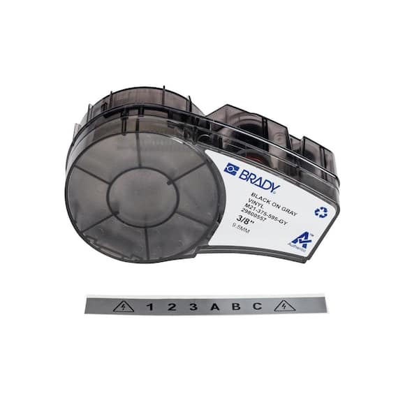 BMP21 Series Label Cartridge 0.375 in. W x 21 ft. L B595 Indoor/Outdoor Vinyl Cartridge, Black on Gray Labels