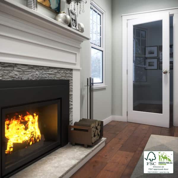 EightDoors 36-in x 80-in White Clear Glass Prefinished Pine Wood Interior French Door