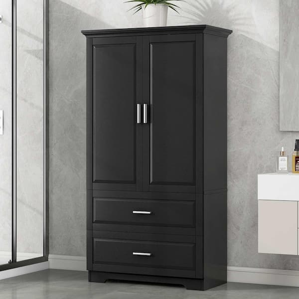 Black 63.2 in. H Accent Cabinet, Bathroom Storage Cabinet with 2-Doors and Drawers, Adjustable Shelf
