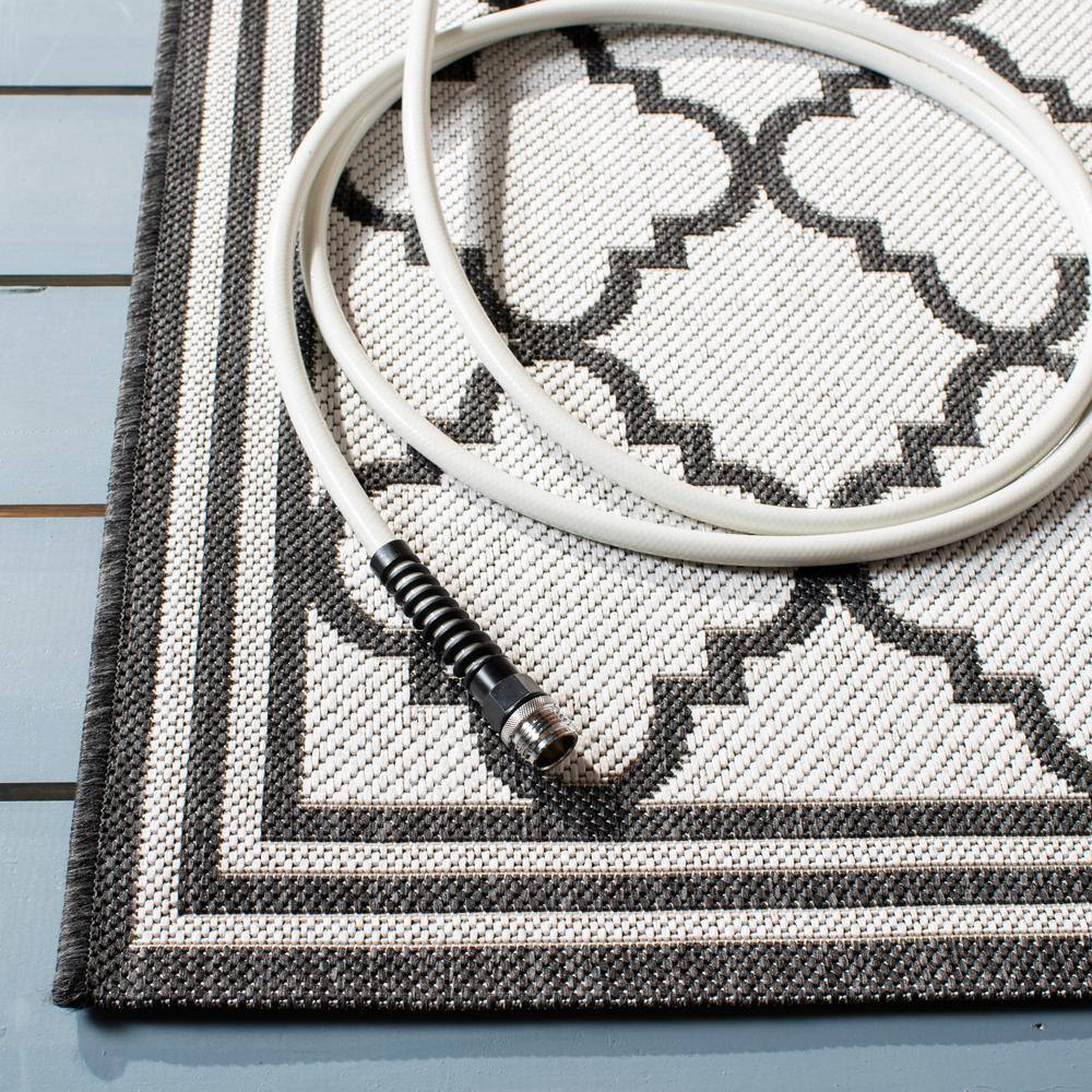 Light Grey and Charcoal Square Synthetic Indoor/Outdoor Rug