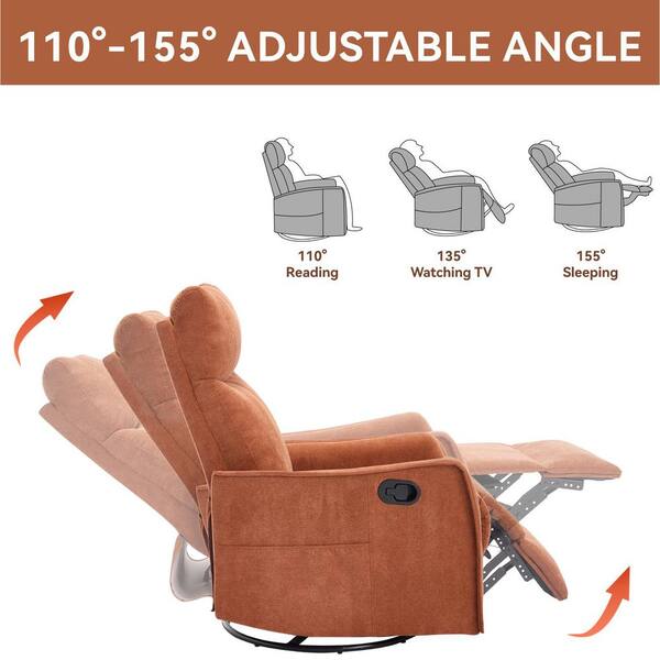 Boyel Living Orange Chenille Heat Massage Manual Recliner Chair with Rocker and Swivel in Fabric for Living Room one_size | BL-CM51882
