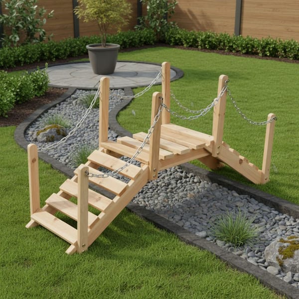 Shine Company 3 ft. Natural Cedar Wood Classic Arch Garden Bridge