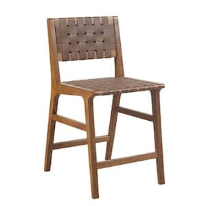 Oslo 24 in. Brown Wood Counter Stool with Faux Leather Woven