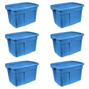 18 Gal. Plastic Durable Storage Bin with Lid in Blue (6-Pack)