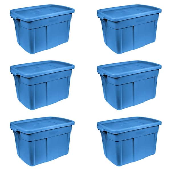 Unbranded 18 Gal. Plastic Durable Storage Bin with Lid in Blue (6-Pack)