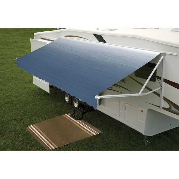 DOMETIC 9100 Power Patio Awning with Polar White Weathershield - 21 ft., Azure Linen Fade