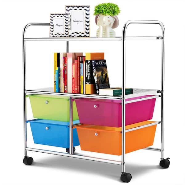 Tangkula 4-Drawer Rolling Storage Cart Metal Rack Organizer Shelf with Wheels Multicolor
