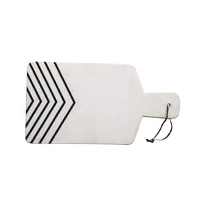 17 in. White and Black Marble Cheese and Cutting Board with Chevron Design