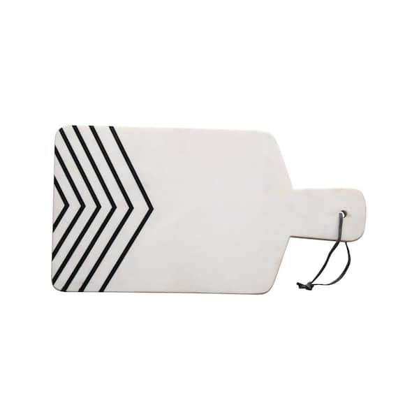Storied Home 17 in. White and Black Marble Cheese and Cutting Board with Chevron Design