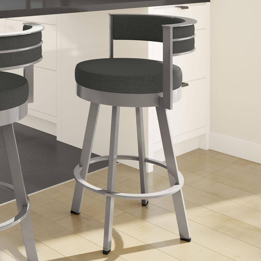 Charcoal Grey Swivel Bar Stool with Metal Frame