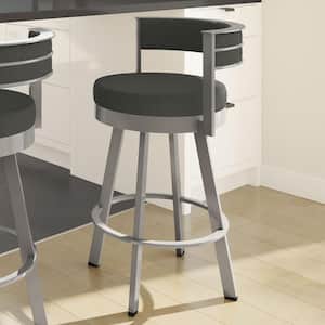 Browser 30 in. Charcoal Grey Polyester Glossy Grey Metal Swivel Bar Stool
