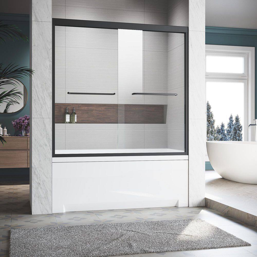56 to 60 in. W x 58 in. H Sliding Framed Tub Door in Matte Black with Tempe