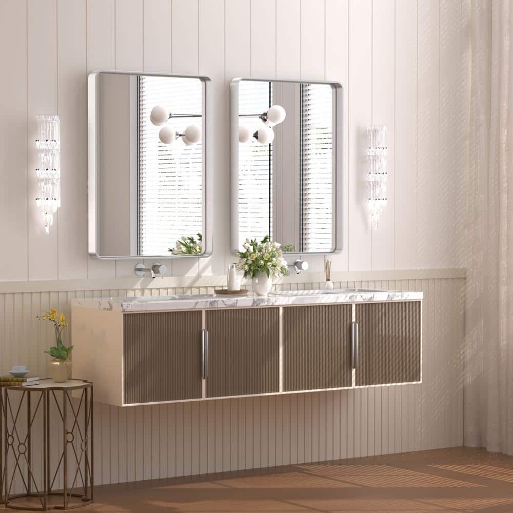 Silver Rectangular 22x30 Inch Metal Frame Wall Mirror