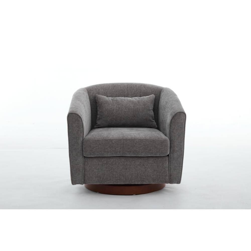Grey Wood Fabric Outdoor Lounge Chairs with Cushion, Swivel Accent Chair wi