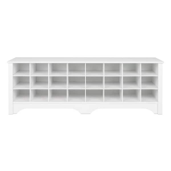 Prepac 60 In White Shoe Cubby Bench, Entryway Shoe Storage Cubby Bench
