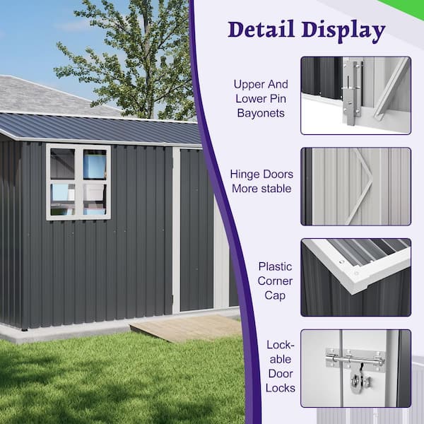 VAMOP 10 ft. W x 8 ft. D Metal Shed with Lockable Doors and Clear