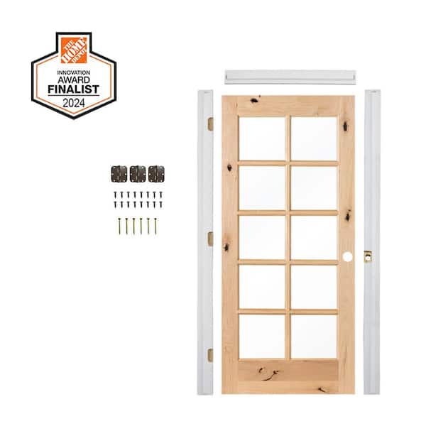 Krosswood Doors DIY RTA Kit 32 in. x 80 in. Left-Hand 10-Lite Clear Glass Unfinished Alder Wood Single Ready To Assemble Interior Door