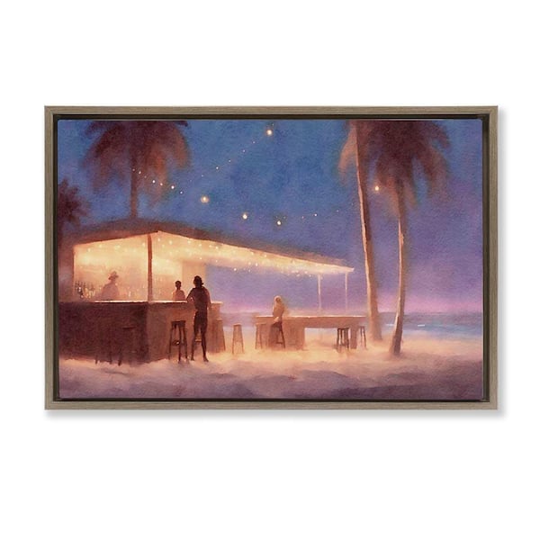 Stupell Industries Evening Beach Bar by Noah Bay Brown Floater Frame Coastal Graphic Art Print 17 in. x 25 in.