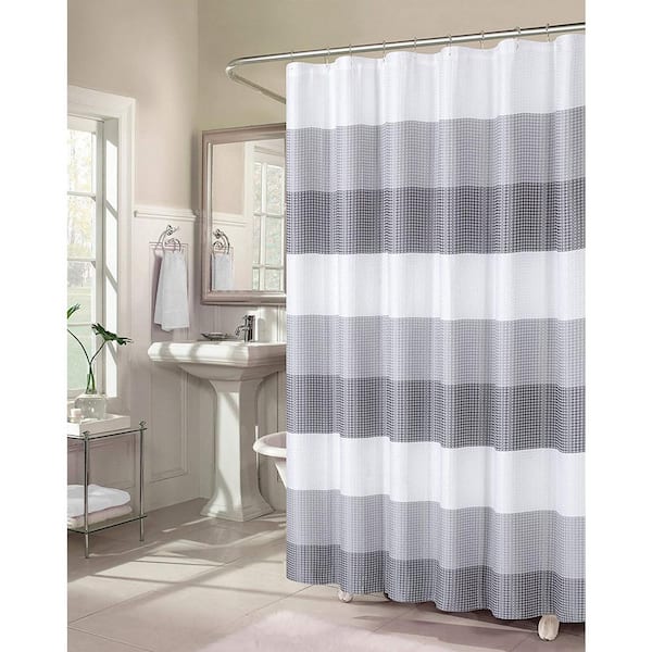 Dainty Home Ombre 72 in. Gray Waffle Weave Fabric Shower Curtain