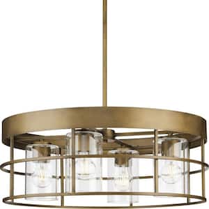 Burgess Collection 24 in. 4-Light Aged Bronze Modern Farmhouse Chandelier with Clear Seeded Glass Shades