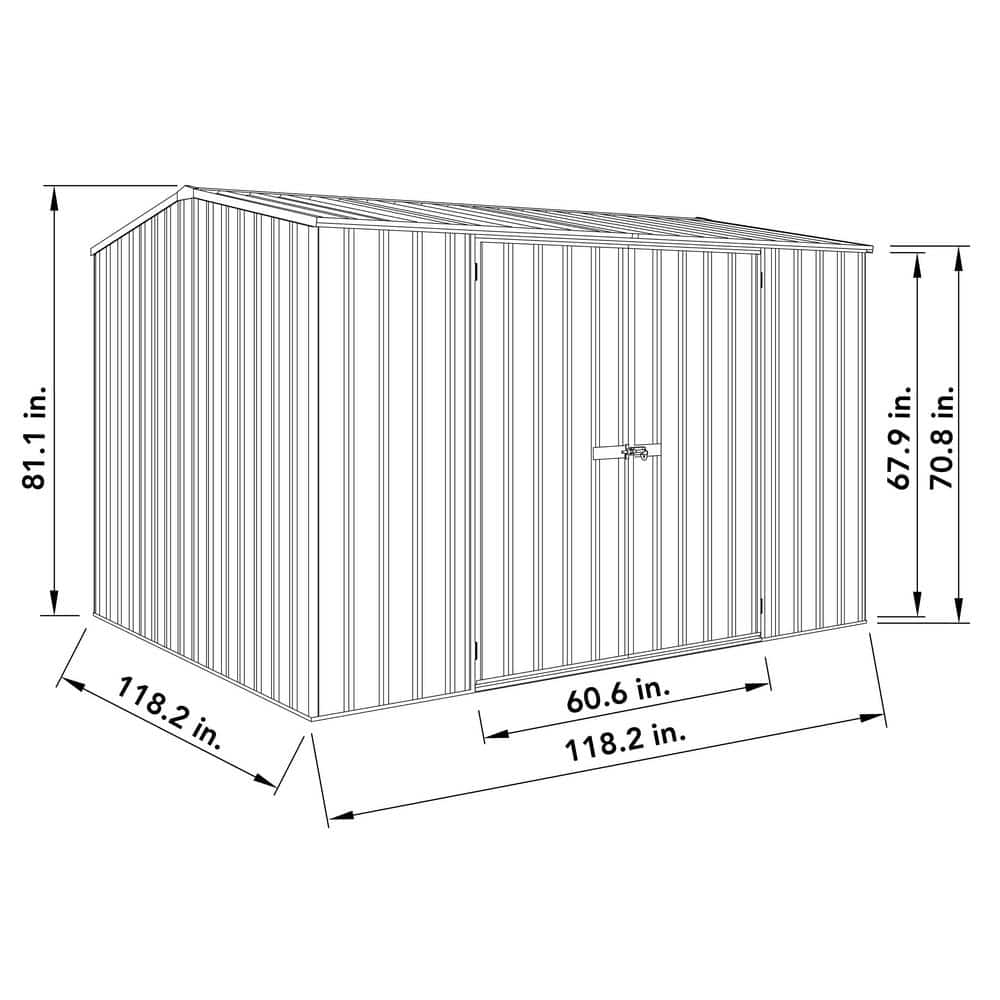 Absco 10' x 10' Gray Galvanized Steel Double Door Storage Shed