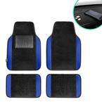4-Piece Blue Universal Carpet Floor Mat Liners with Colored Trim - Full Set