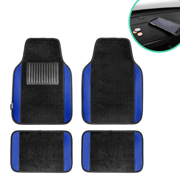 FH Group 4-Piece Blue Universal Carpet Floor Mat Liners with Colored Trim - Full Set