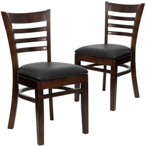 Black Vinyl Seat/Walnut Wood Frame Restaurant Chairs (Set of 2)