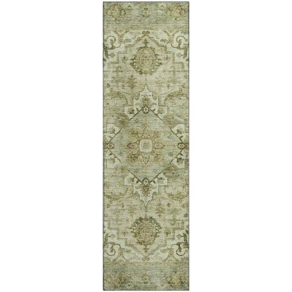 Mayfield Premium Machine Washable Abstract AMF2164 Sage 2 ft. x 7 ft. Runner Rug